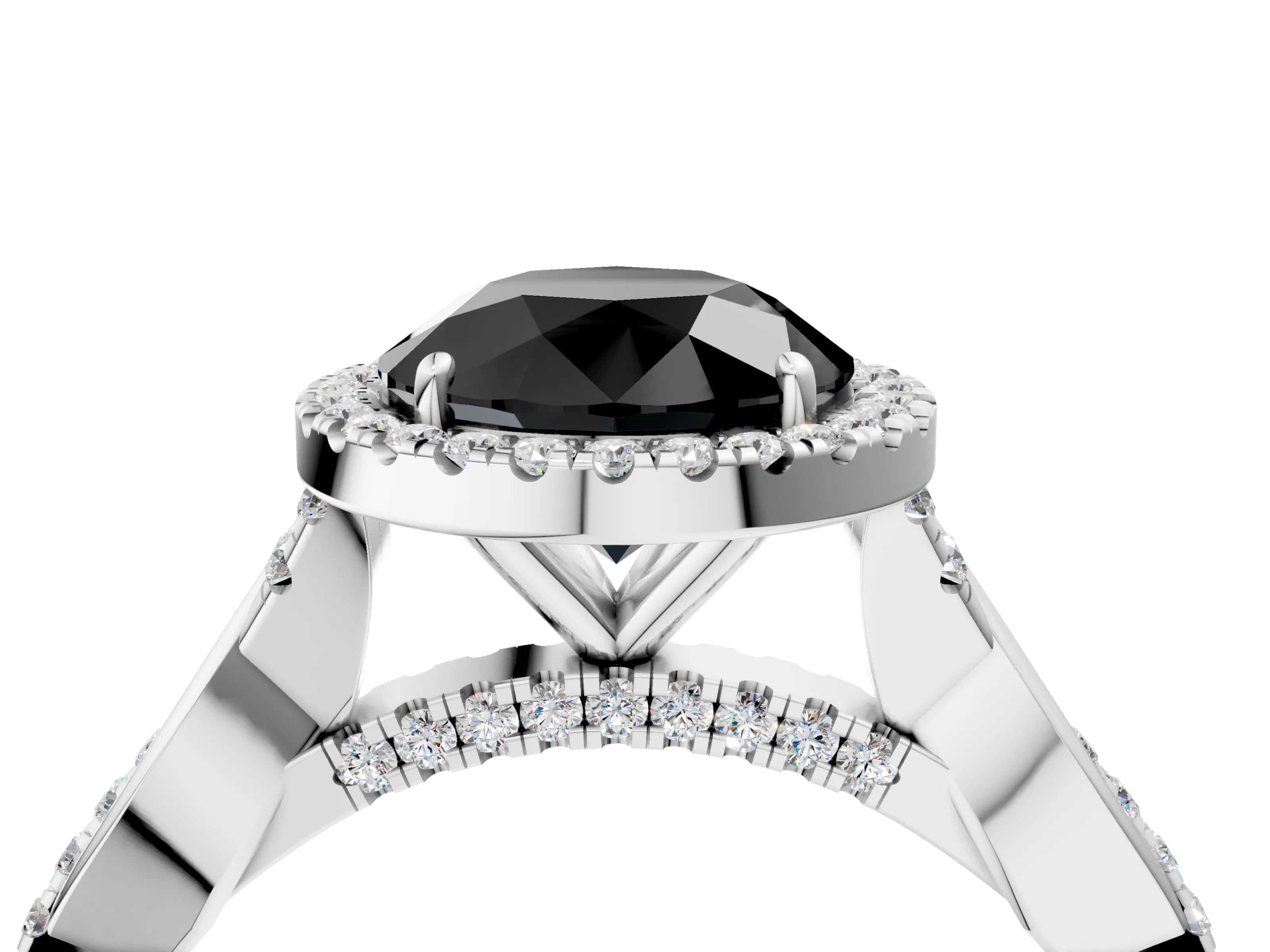 White gold Fancy Black Round Cut Halo Twist Band with Four-Prong Setting_4
