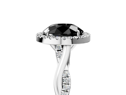 White gold Fancy Black Round Cut Halo Twist Band with Four-Prong Setting_5