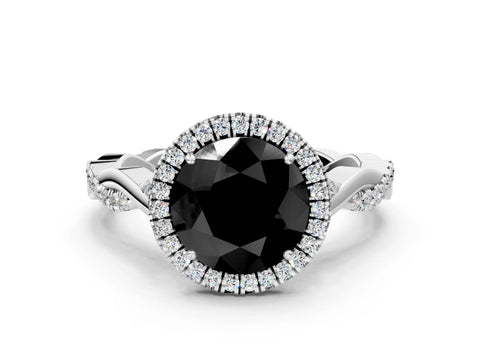White gold Fancy Black Round Cut Halo Twist Band with Four-Prong Setting_72