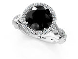 White gold Fancy Black Round Cut Halo Twist Band with Four-Prong Setting_73