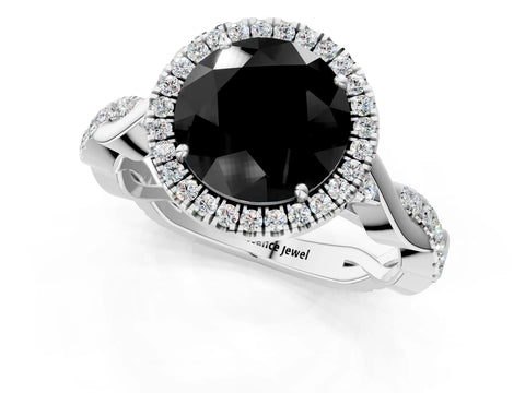 White gold Fancy Black Round Cut Halo Twist Band with Four-Prong Setting_73