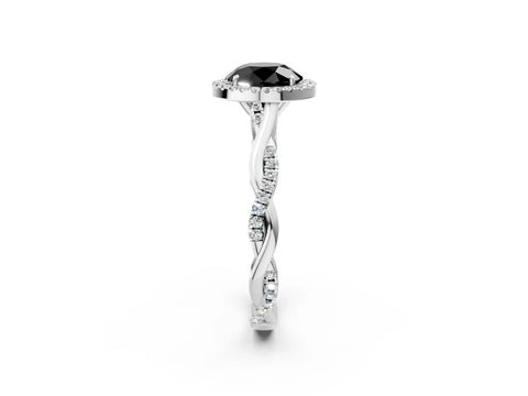 White gold Fancy Black Round Cut Halo Twist Band with Four-Prong Setting_74