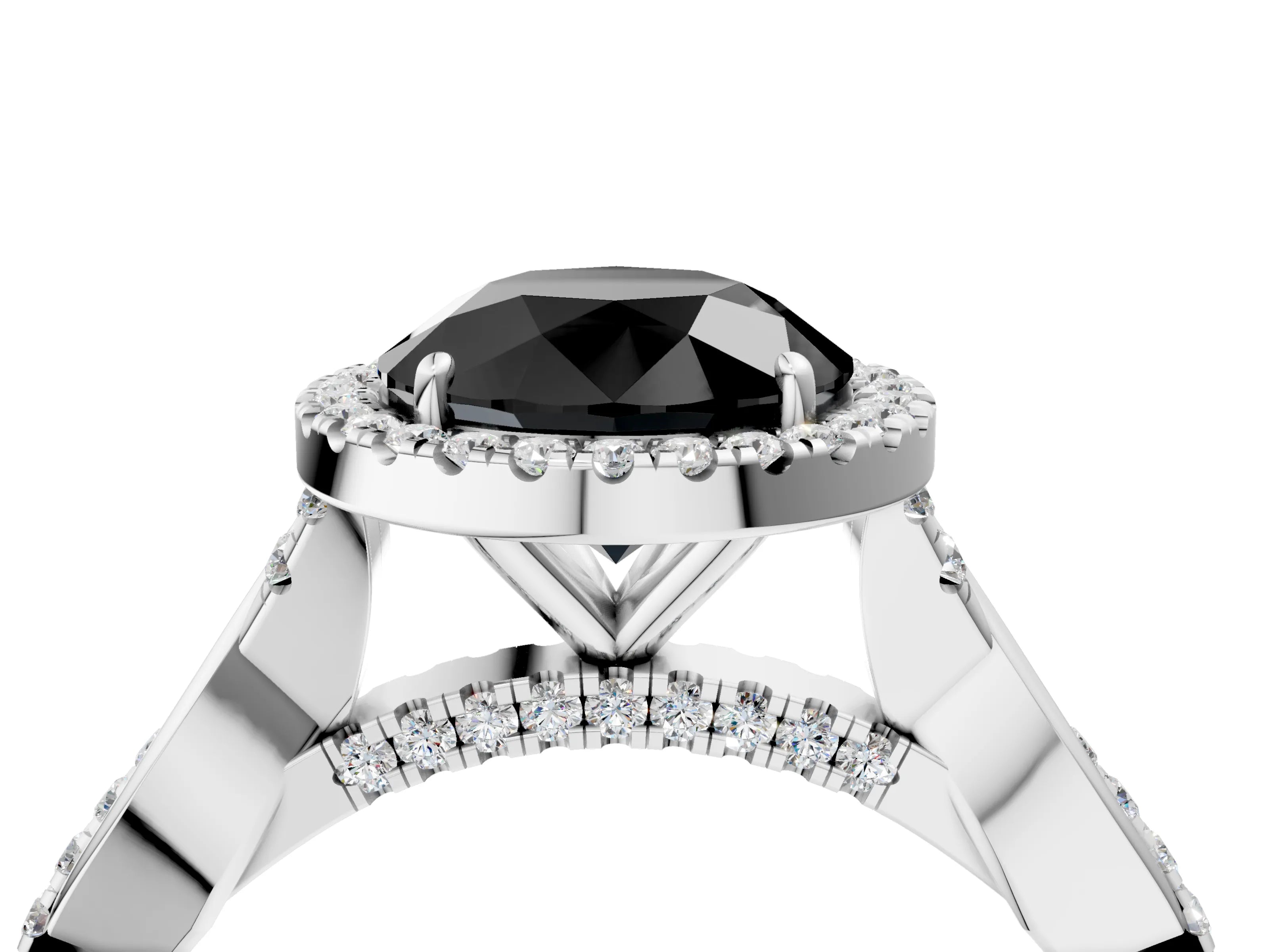 White gold Fancy Black Round Cut Halo Twist Band with Four-Prong Setting_76