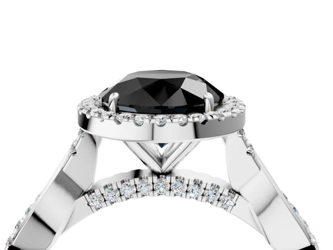 White gold Fancy Black Round Cut Halo Twist Band with Four-Prong Setting_76