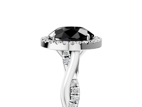 White gold Fancy Black Round Cut Halo Twist Band with Four-Prong Setting_77