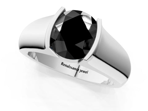 White gold Fancy Black Round Cut Solitaire Bezel Set Diamond Ring with Wide Band_13