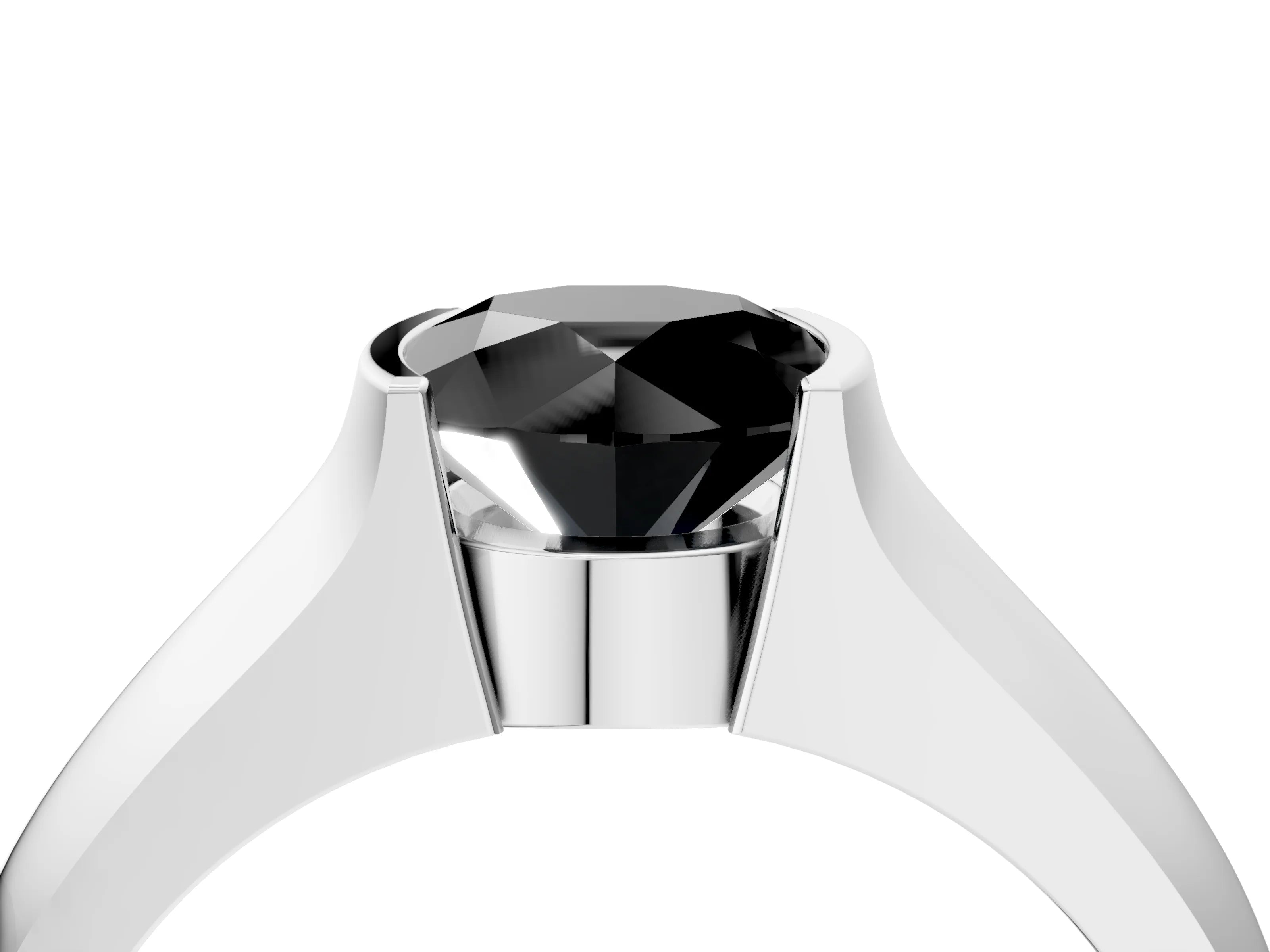 White gold Fancy Black Round Cut Solitaire Bezel Set Diamond Ring with Wide Band_16
