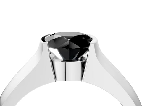 White gold Fancy Black Round Cut Solitaire Bezel Set Diamond Ring with Wide Band_16