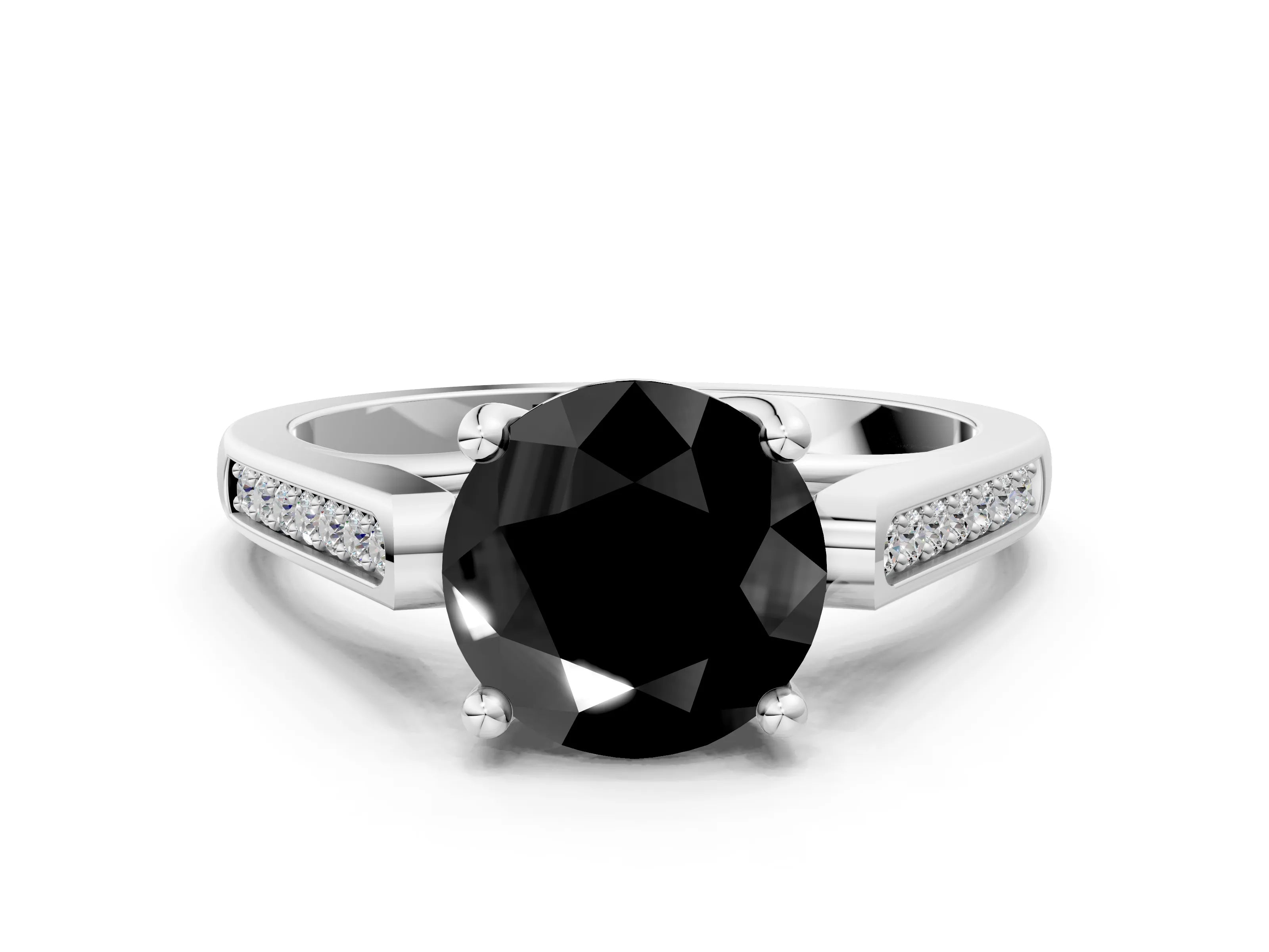 White gold Fancy Black Round Cut Solitaire Cathedral Diamond Engagement Ring with Channel-Set Band and Four-Prong Setting_15