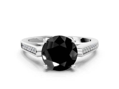 White gold Fancy Black Round Cut Solitaire Cathedral Diamond Engagement Ring with Channel-Set Band and Four-Prong Setting_15