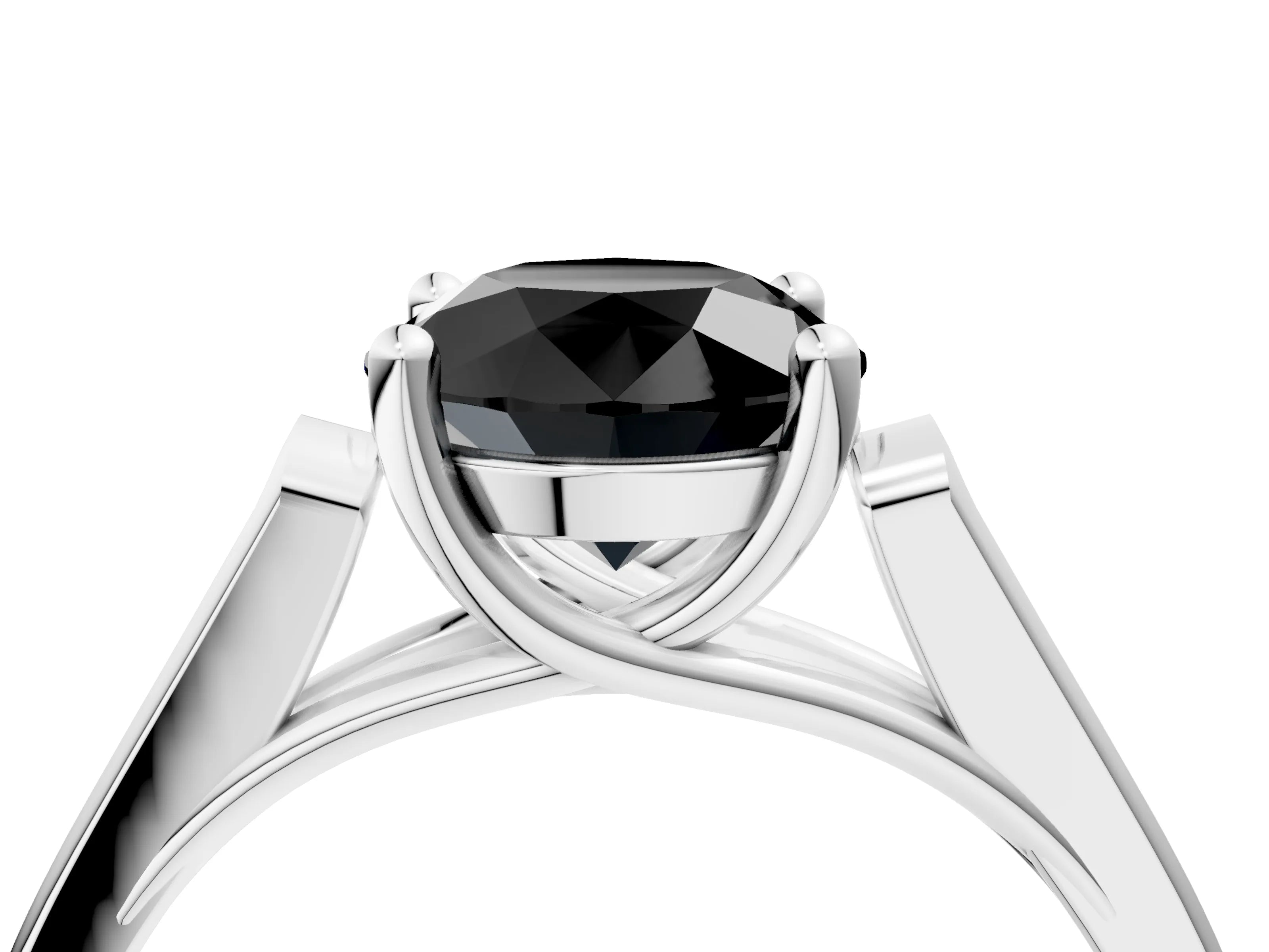 White gold Fancy Black Round Cut Solitaire Cathedral Diamond Engagement Ring with Channel-Set Band and Four-Prong Setting_19