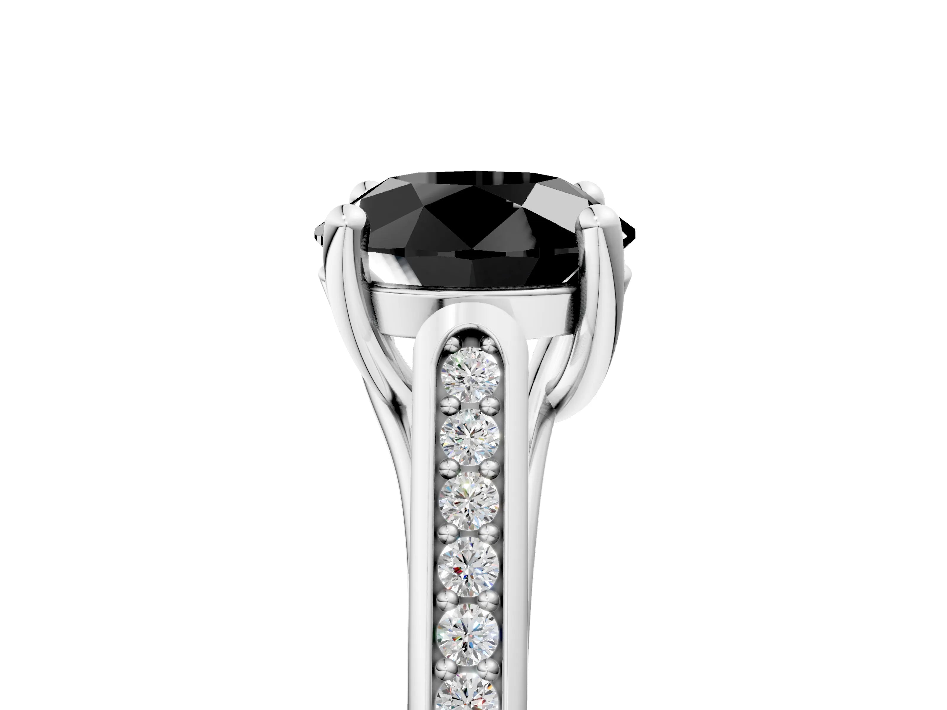 White gold Fancy Black Round Cut Solitaire Cathedral Diamond Engagement Ring with Channel-Set Band and Four-Prong Setting_20