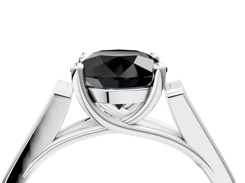 White gold Fancy Black Round Cut Solitaire Cathedral Diamond Engagement Ring with Channel-Set Band and Four-Prong Setting_7