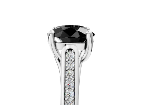 White gold Fancy Black Round Cut Solitaire Cathedral Diamond Engagement Ring with Channel-Set Band and Four-Prong Setting_8