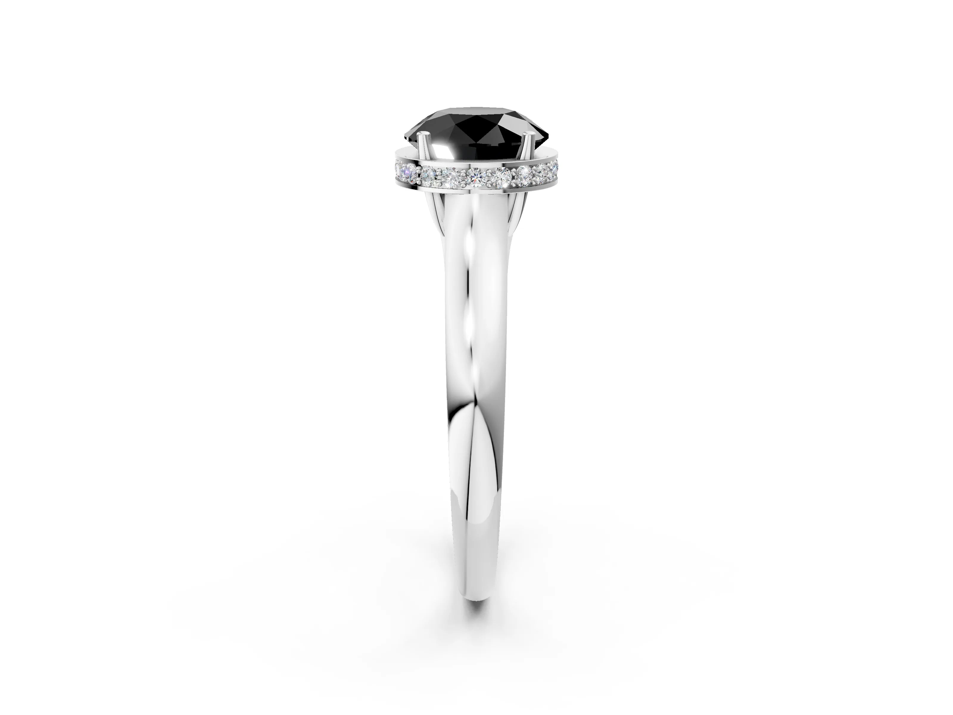 White gold Fancy Black Round Cut Solitaire Diamond Engagement Ring with Four-Prong Setting and Tapered Band_2