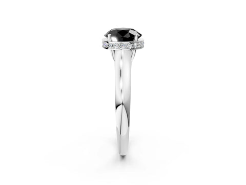 White gold Fancy Black Round Cut Solitaire Diamond Engagement Ring with Four-Prong Setting and Tapered Band_2