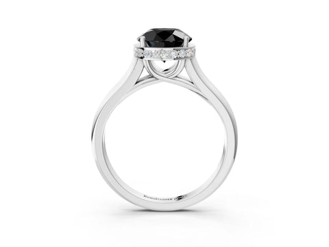 White gold Fancy Black Round Cut Solitaire Diamond Engagement Ring with Four-Prong Setting and Tapered Band_3