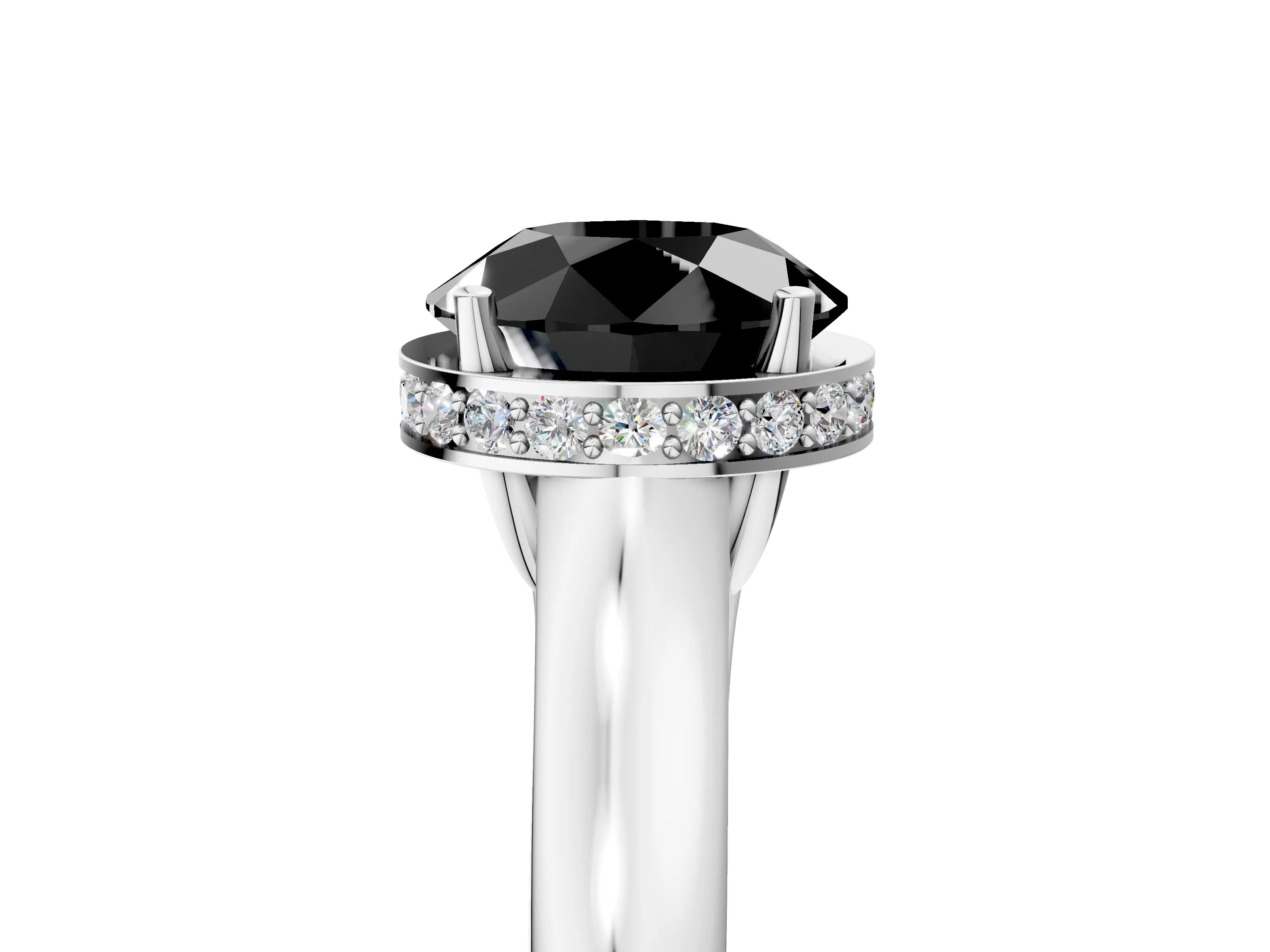 White gold Fancy Black Round Cut Solitaire Diamond Engagement Ring with Four-Prong Setting and Tapered Band_5