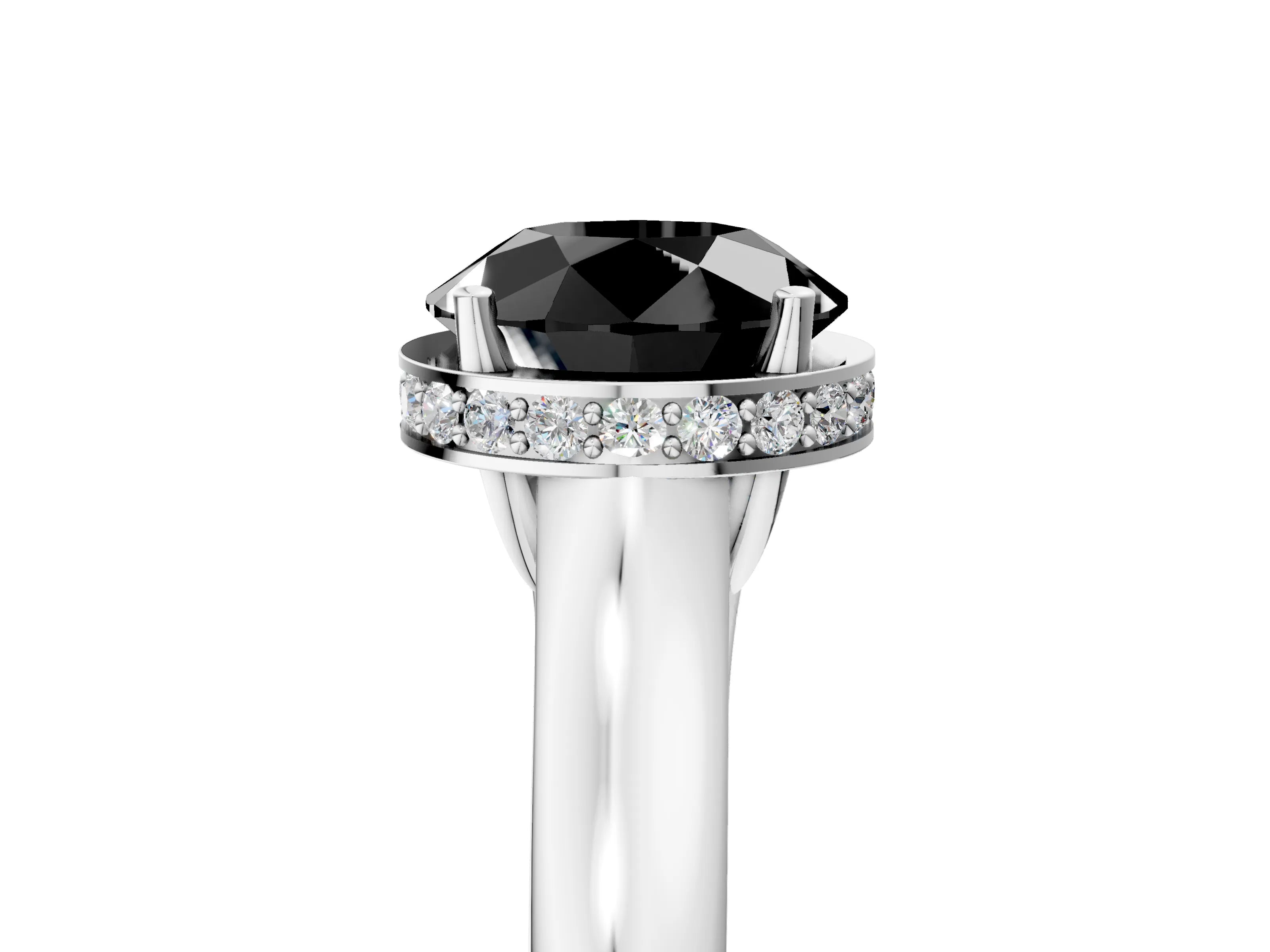 White gold Fancy Black Round Cut Solitaire Diamond Engagement Ring with Four-Prong Setting and Tapered Band_5