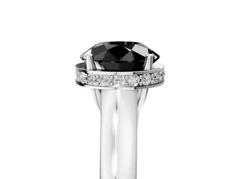 White gold Fancy Black Round Cut Solitaire Diamond Engagement Ring with Four-Prong Setting and Tapered Band_5