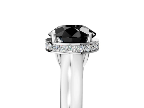 White gold Fancy Black Round Cut Solitaire Diamond Engagement Ring with Four-Prong Setting and Tapered Band_5