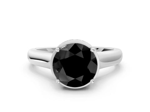 White gold Fancy Black Round Cut Solitaire Diamond Engagement Ring with Four-Prong Setting and Tapered Band