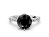 White gold Fancy Black Round Cut Solitaire Diamond Engagement Ring with Pavé Band and Six-Prong Setting_12
