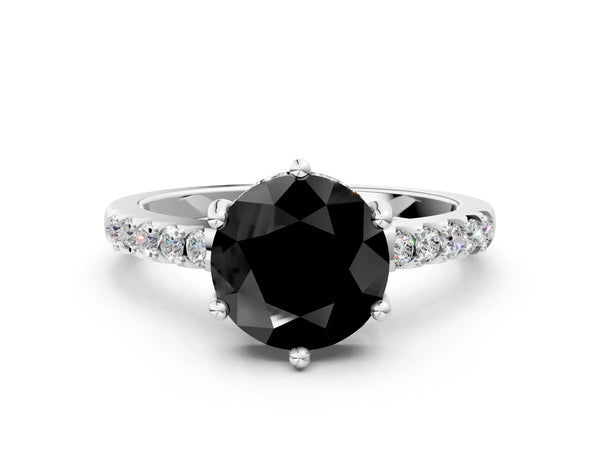 Platinum Round Hidden Halo Solitaire Engagement Ring Setting for Black Center