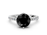 White gold Fancy Black Round Cut Solitaire Diamond Engagement Ring with Pavé Band and Six-Prong Setting_12
