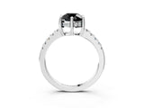 White gold Fancy Black Round Cut Solitaire Diamond Engagement Ring with Pavé Band and Six-Prong Setting_15