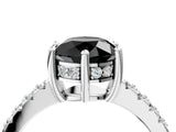 White gold Fancy Black Round Cut Solitaire Diamond Engagement Ring with Pavé Band and Six-Prong Setting_16