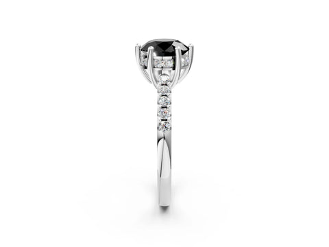 White gold Fancy Black Round Cut Solitaire Diamond Engagement Ring with Pavé Band and Six-Prong Setting_2