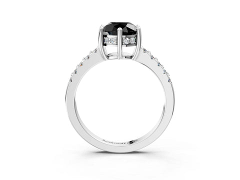 White gold Fancy Black Round Cut Solitaire Diamond Engagement Ring with Pavé Band and Six-Prong Setting_3