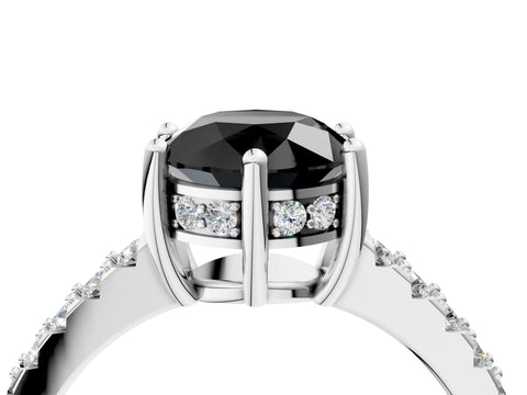 White gold Fancy Black Round Cut Solitaire Diamond Engagement Ring with Pavé Band and Six-Prong Setting_4