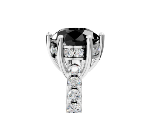 White gold Fancy Black Round Cut Solitaire Diamond Engagement Ring with Pavé Band and Six-Prong Setting_5