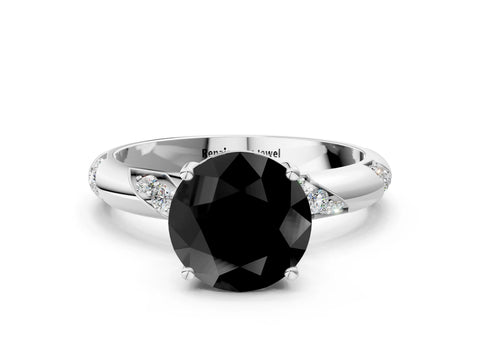 White gold Fancy Black Round Cut Solitaire Diamond Engagement Ring with Twisted Pave Band and Four-Prong Setting_55