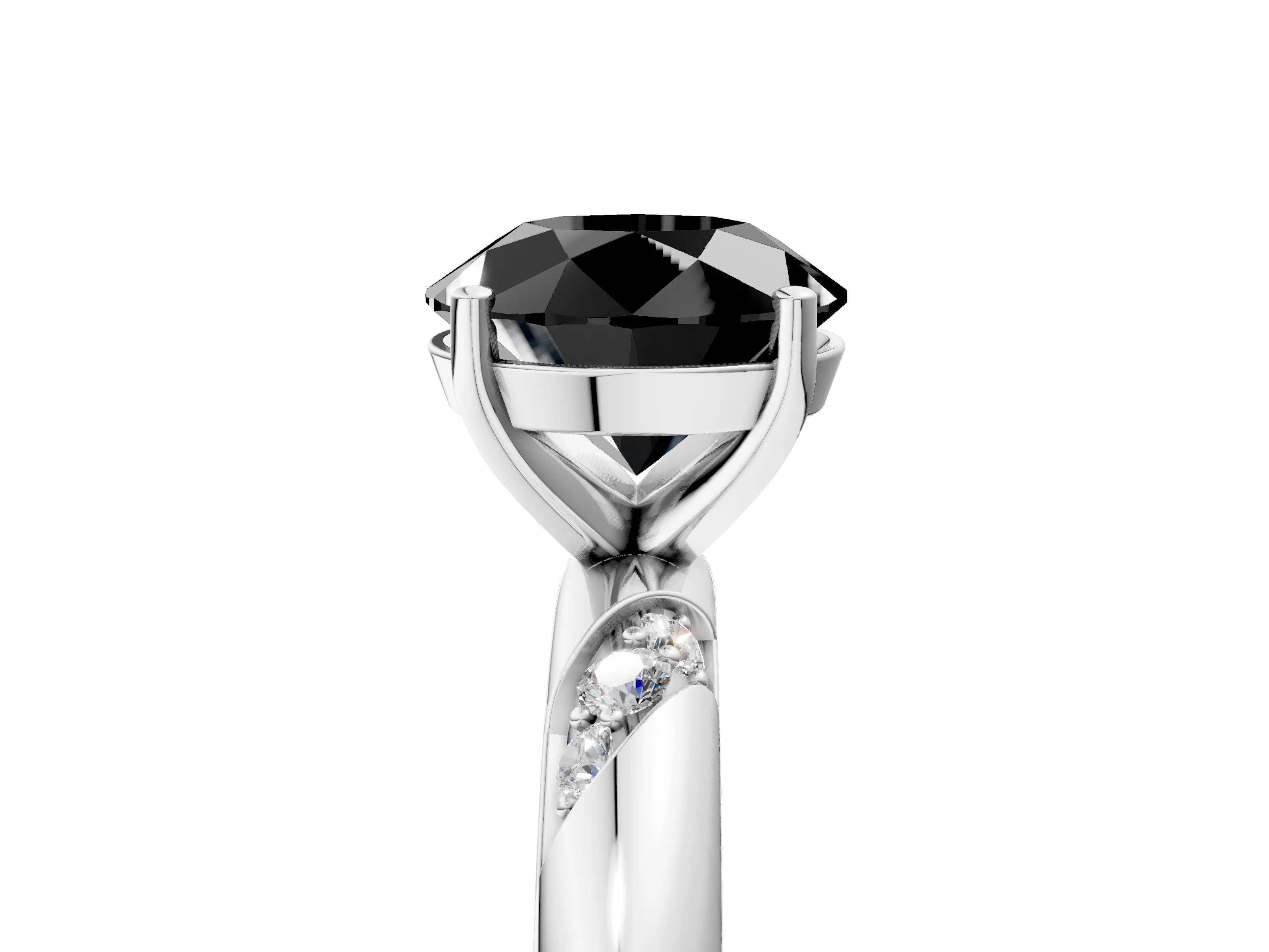 White gold Fancy Black Round Cut Solitaire Diamond Engagement Ring with Twisted Pave Band and Four-Prong Setting_60