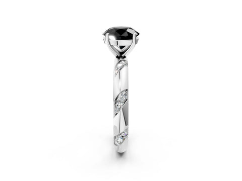 White gold Fancy Black Round Cut Solitaire Diamond Engagement Ring with Twisted Pave Band and Four-Prong Setting_67