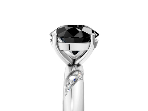 White gold Fancy Black Round Cut Solitaire Diamond Engagement Ring with Twisted Pave Band and Four-Prong Setting_70