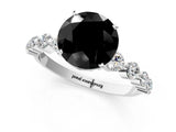 White gold Fancy Black Round Cut Solitaire Diamond Ring with Pave Band and Four-Prong Setting_1