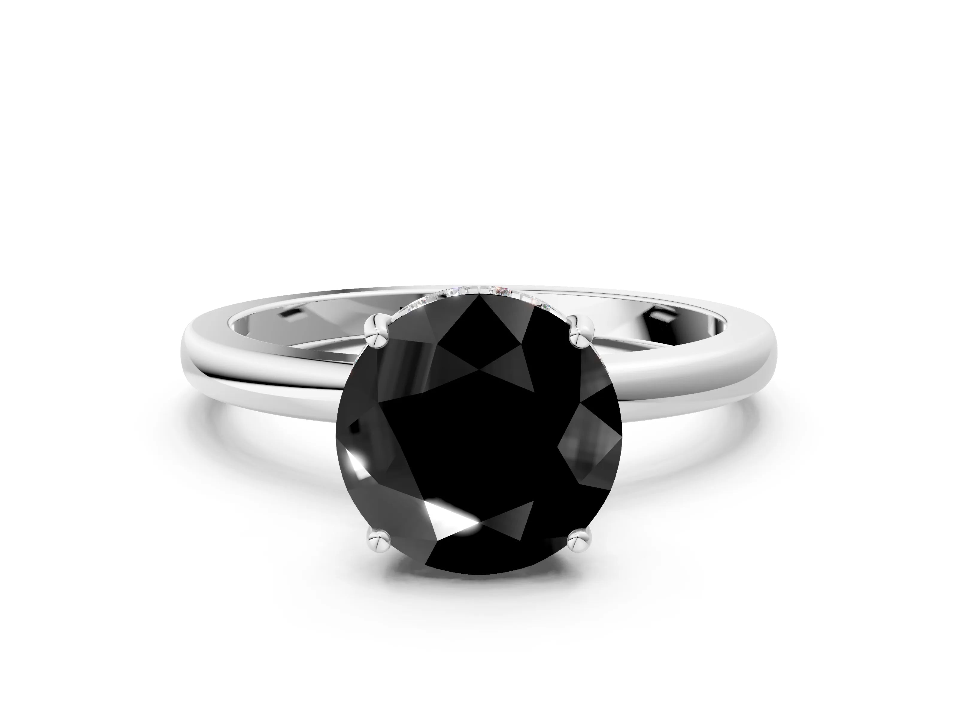 White gold Fancy Black Round Cut Solitaire Diamond Ring with Prong Setting and Plain Band_12