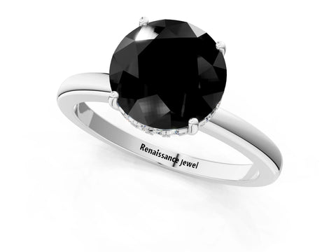 White gold Fancy Black Round Cut Solitaire Diamond Ring with Prong Setting and Plain Band_13