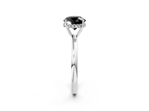White gold Fancy Black Round Cut Solitaire Diamond Ring with Prong Setting and Plain Band_14