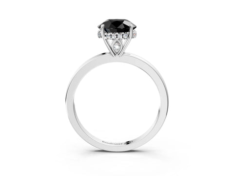 White gold Fancy Black Round Cut Solitaire Diamond Ring with Prong Setting and Plain Band_15