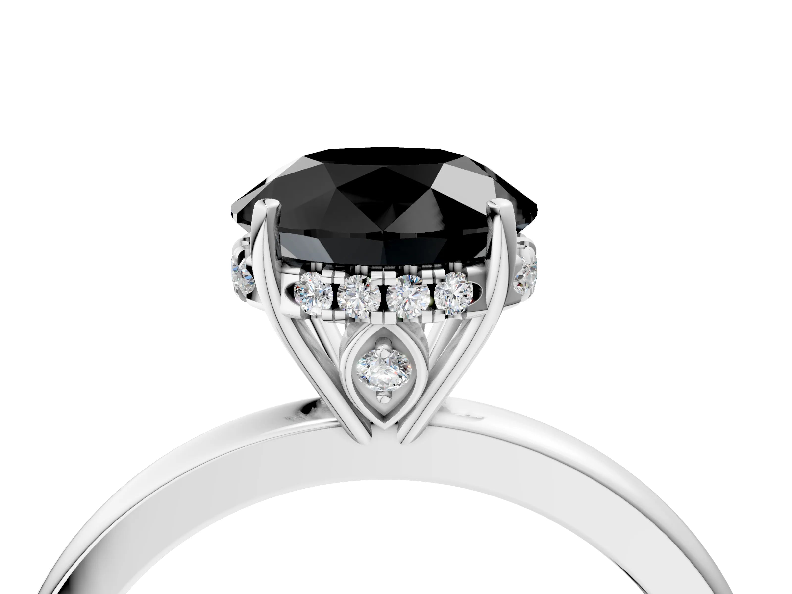 White gold Fancy Black Round Cut Solitaire Diamond Ring with Prong Setting and Plain Band_16