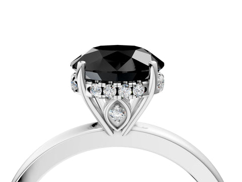 White gold Fancy Black Round Cut Solitaire Diamond Ring with Prong Setting and Plain Band_16