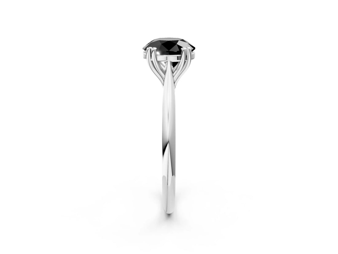 White gold Fancy Black Round Cut Solitaire Diamond Ring with Six-Prong Setting and Classic Band_230