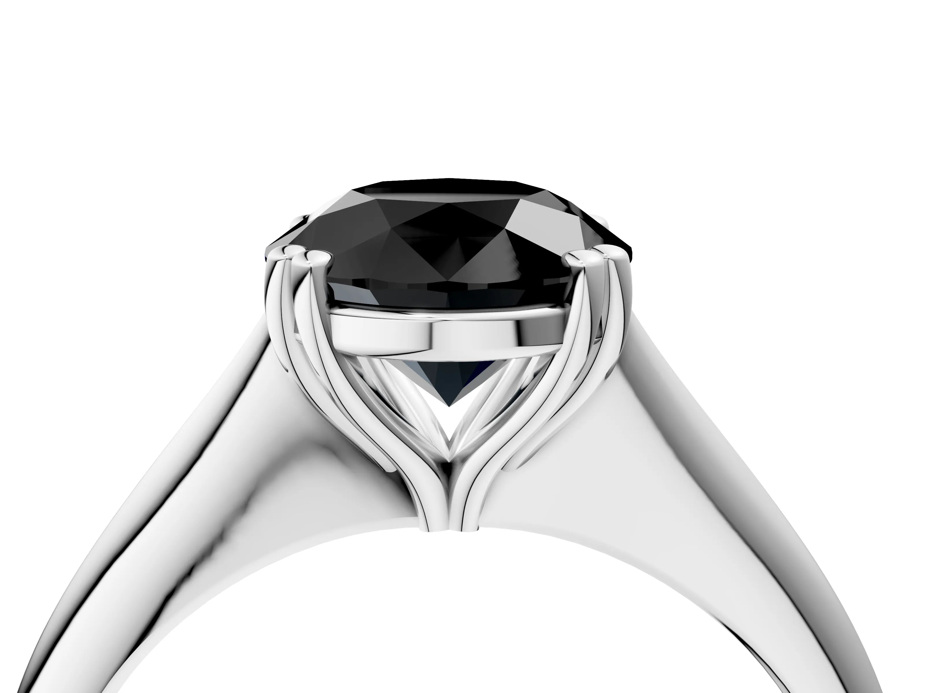 White gold Fancy Black Round Cut Solitaire Diamond Ring with Six-Prong Setting and Classic Band_4