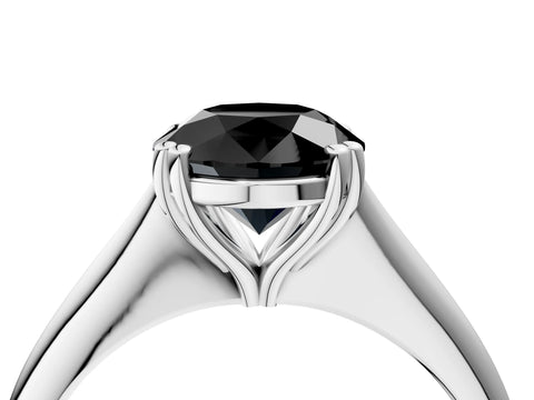 White gold Fancy Black Round Cut Solitaire Diamond Ring with Six-Prong Setting and Classic Band_4