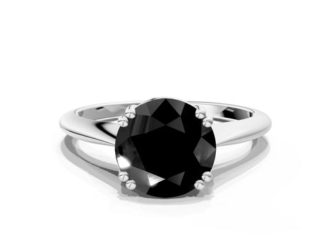 White gold Fancy Black Round Cut Solitaire Diamond Ring with Six-Prong Setting and Classic Band